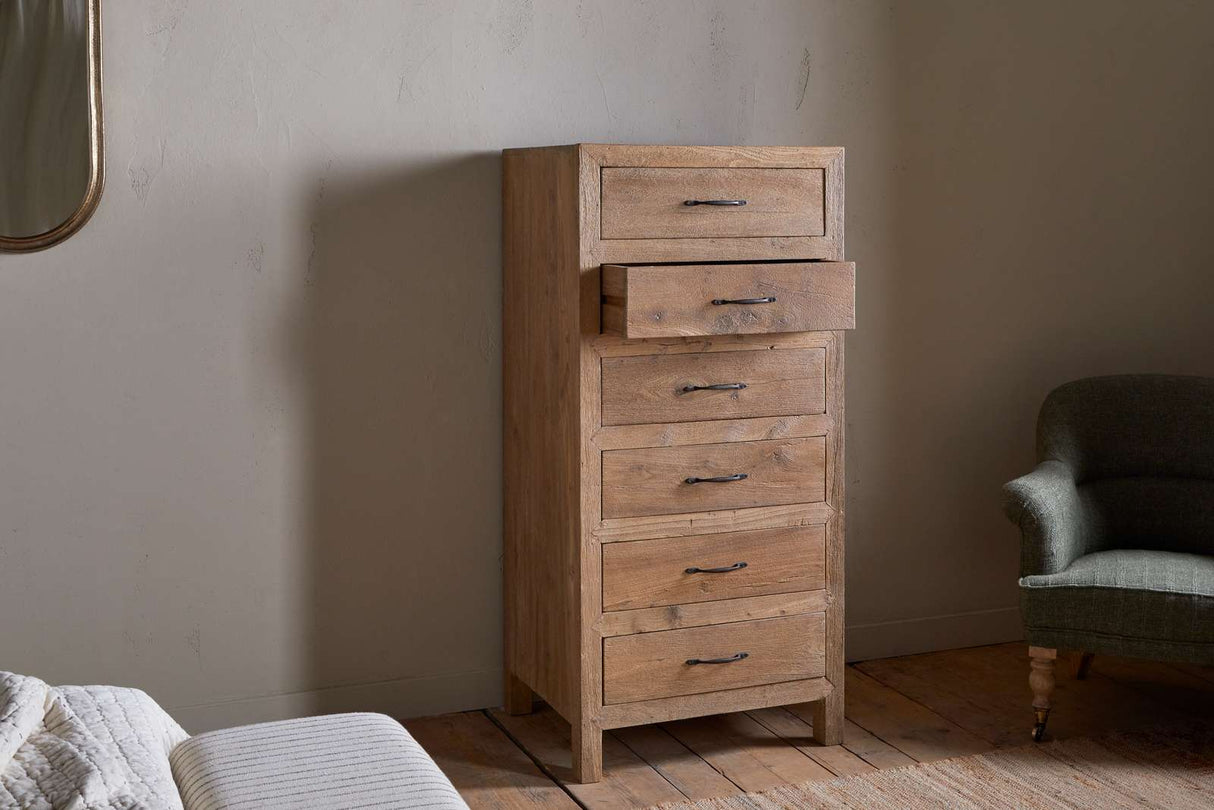 Nkuku Iya Reclaimed Wood Tall Boy Chest of Drawers Natural