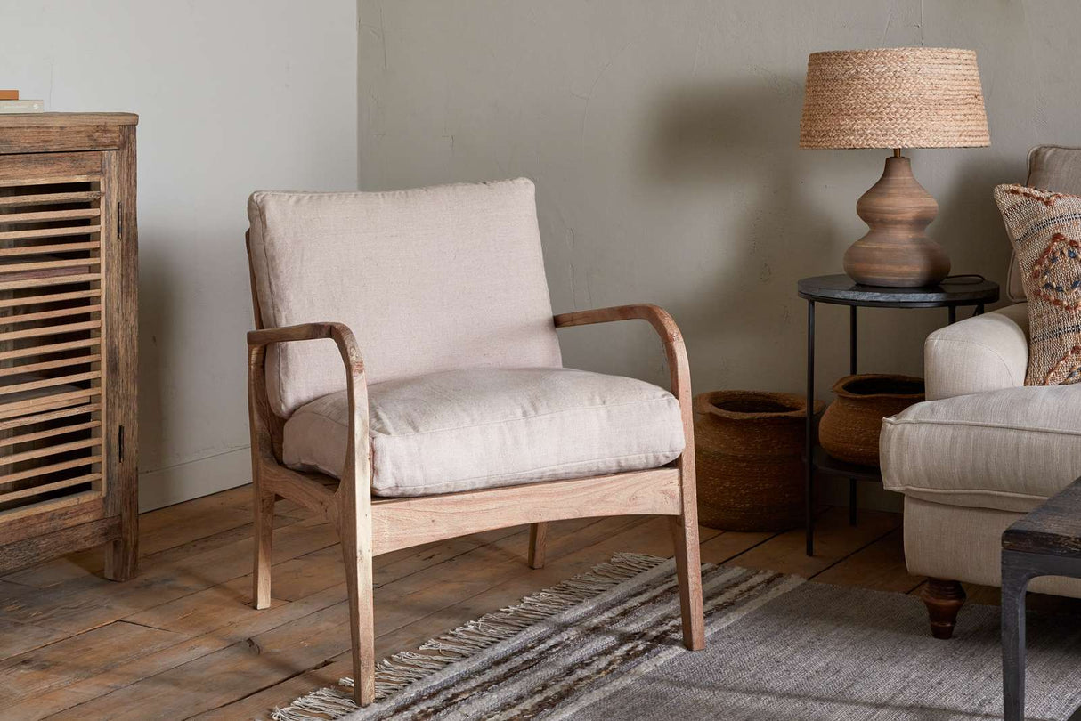 Nkuku Jaya Acacia Wood & Linen Occasional Chair Natural
