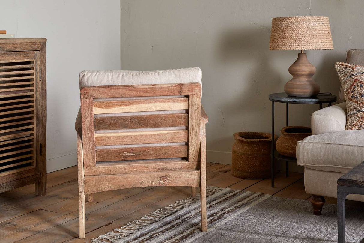 Nkuku Jaya Acacia Wood & Linen Occasional Chair Natural