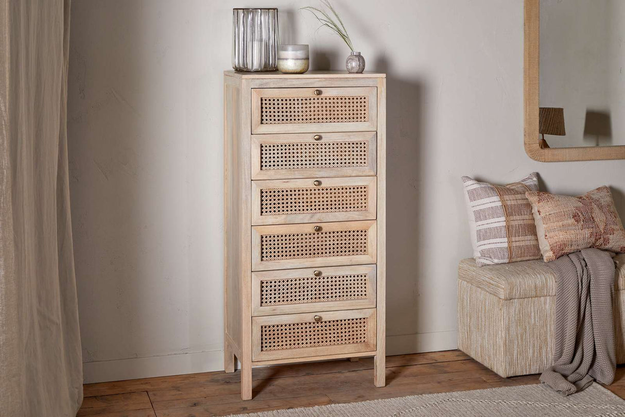 Nkuku Kanz Mango Wood Tall Boy Chest of Drawers Natural