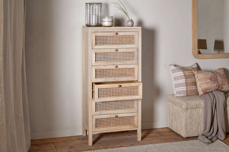 Nkuku Kanz Mango Wood Tall Boy Chest of Drawers Natural