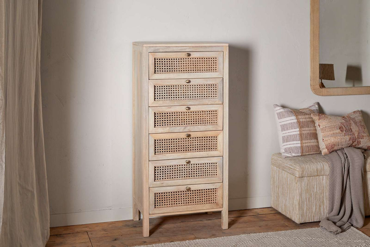Nkuku Kanz Mango Wood Tall Boy Chest of Drawers Natural