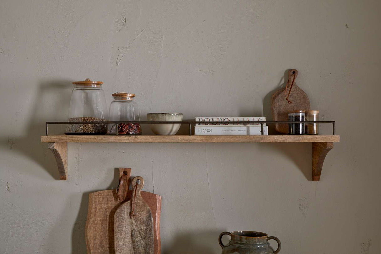 Nkuku Meera Mango Wood & Iron Gallery Shelf Natural Large