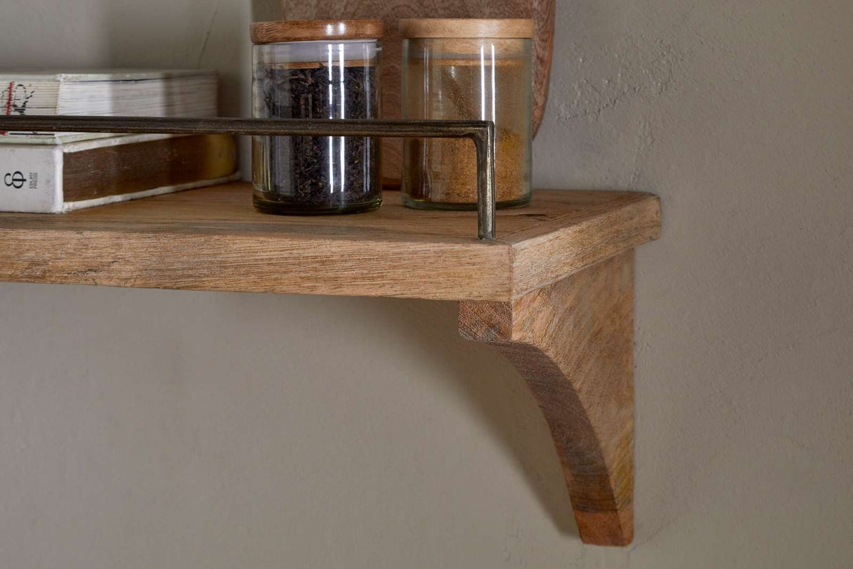 Nkuku Meera Mango Wood & Iron Gallery Shelf Natural Large