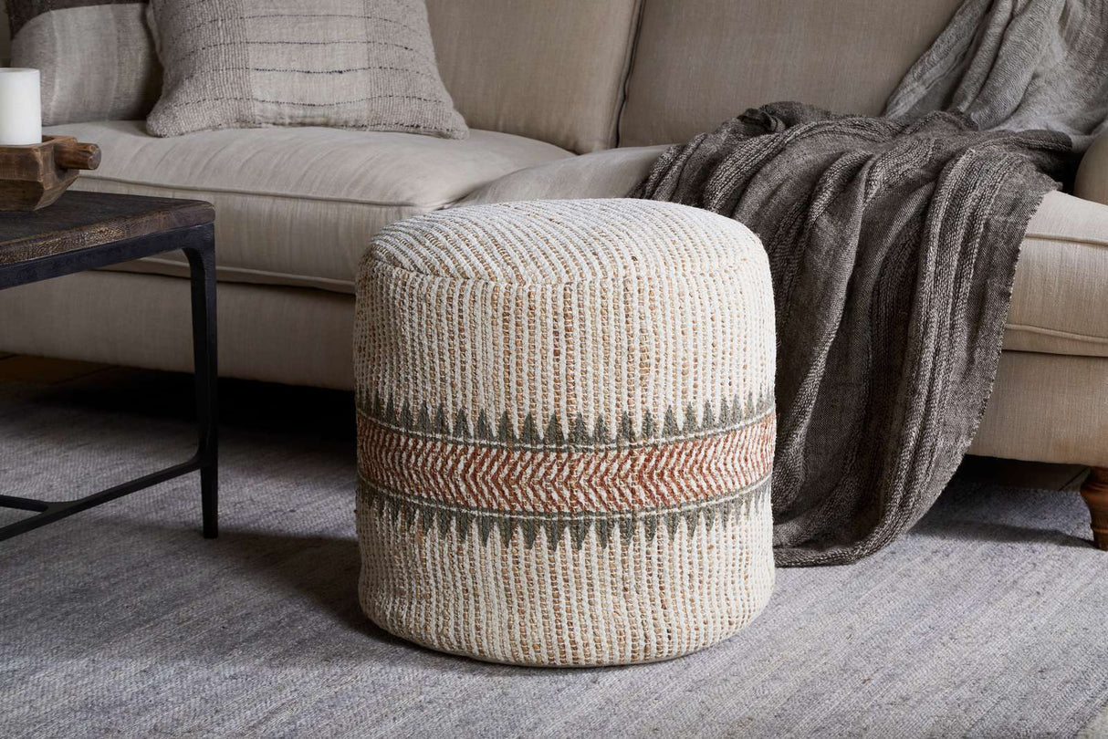 Nkuku Zairya Jute & Cotton Tall Pouf Natural & Rust