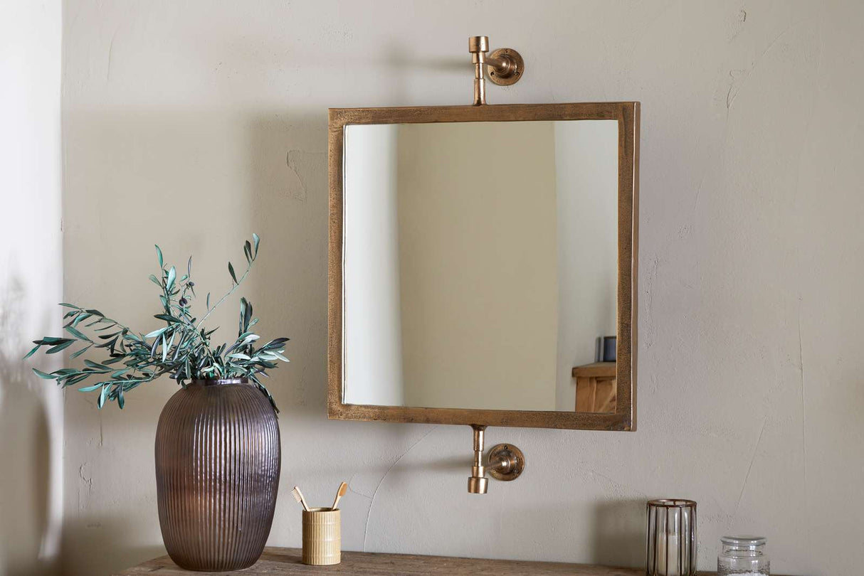 Nkuku Visala Square Swivel Wall Mirror Antique Brass