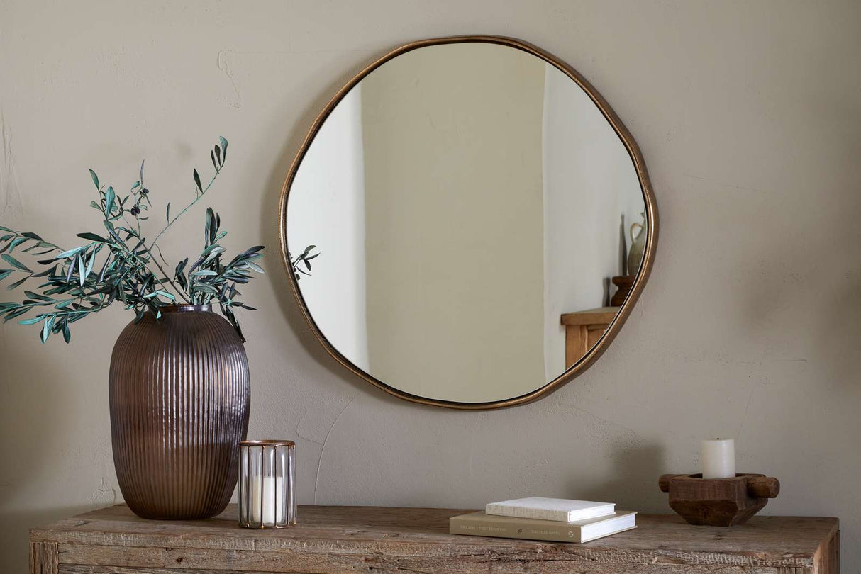 Nkuku Mchanga Organic Shape Mirror Antique Brass