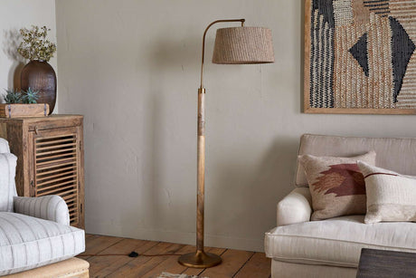 Nkuku Kera Wood & Metal Floor Lamp Base Antique Brass & Natural