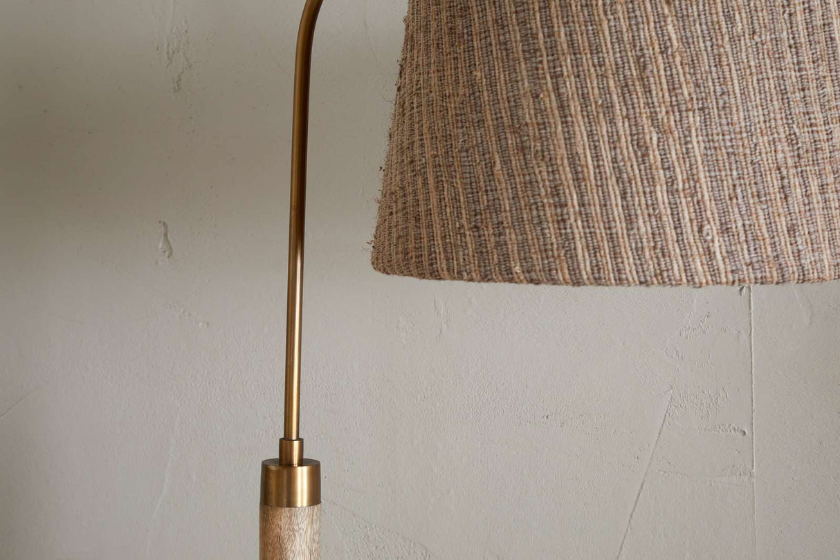 Nkuku Kera Wood & Metal Floor Lamp Base Antique Brass & Natural