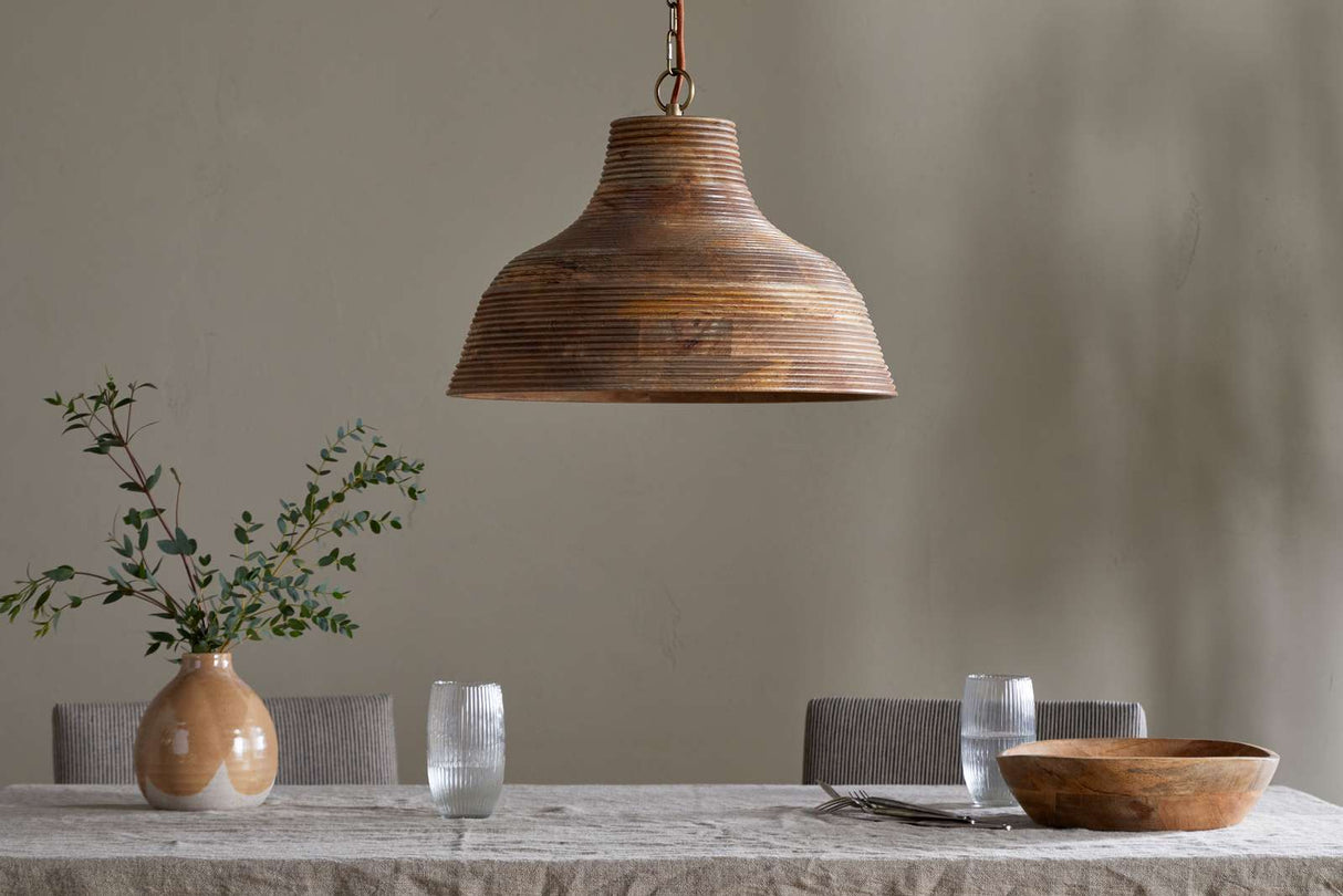 Nkuku Nadi Grooved Wood Pendant Natural & Antique Brass