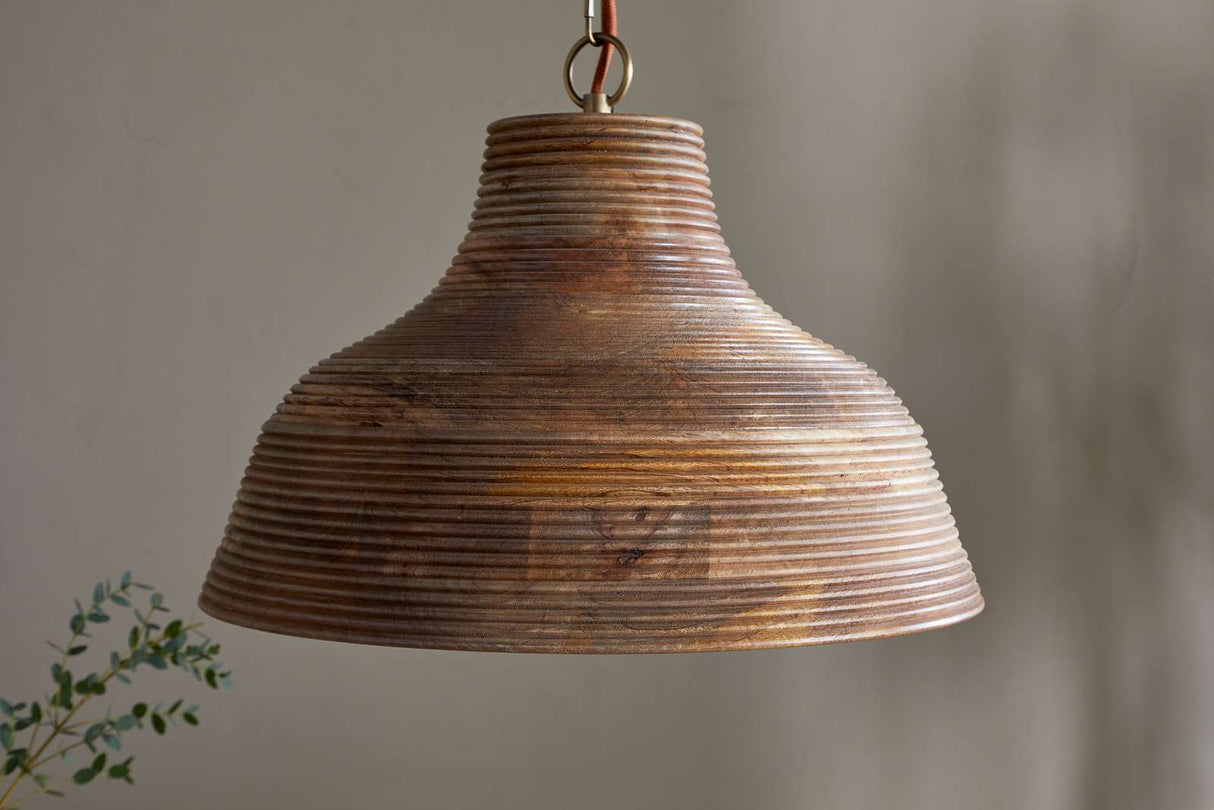 Nkuku Nadi Grooved Wood Pendant Natural & Antique Brass