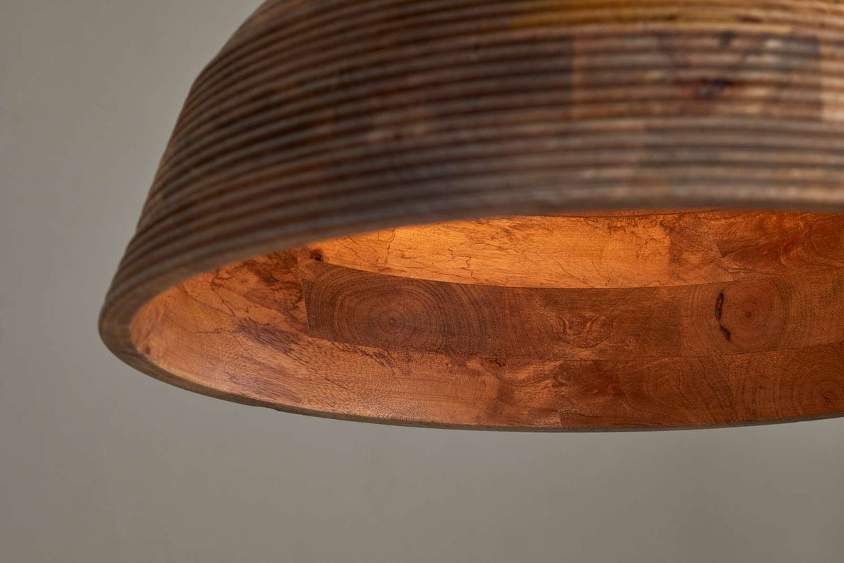 Nkuku Nadi Grooved Wood Pendant Natural & Antique Brass