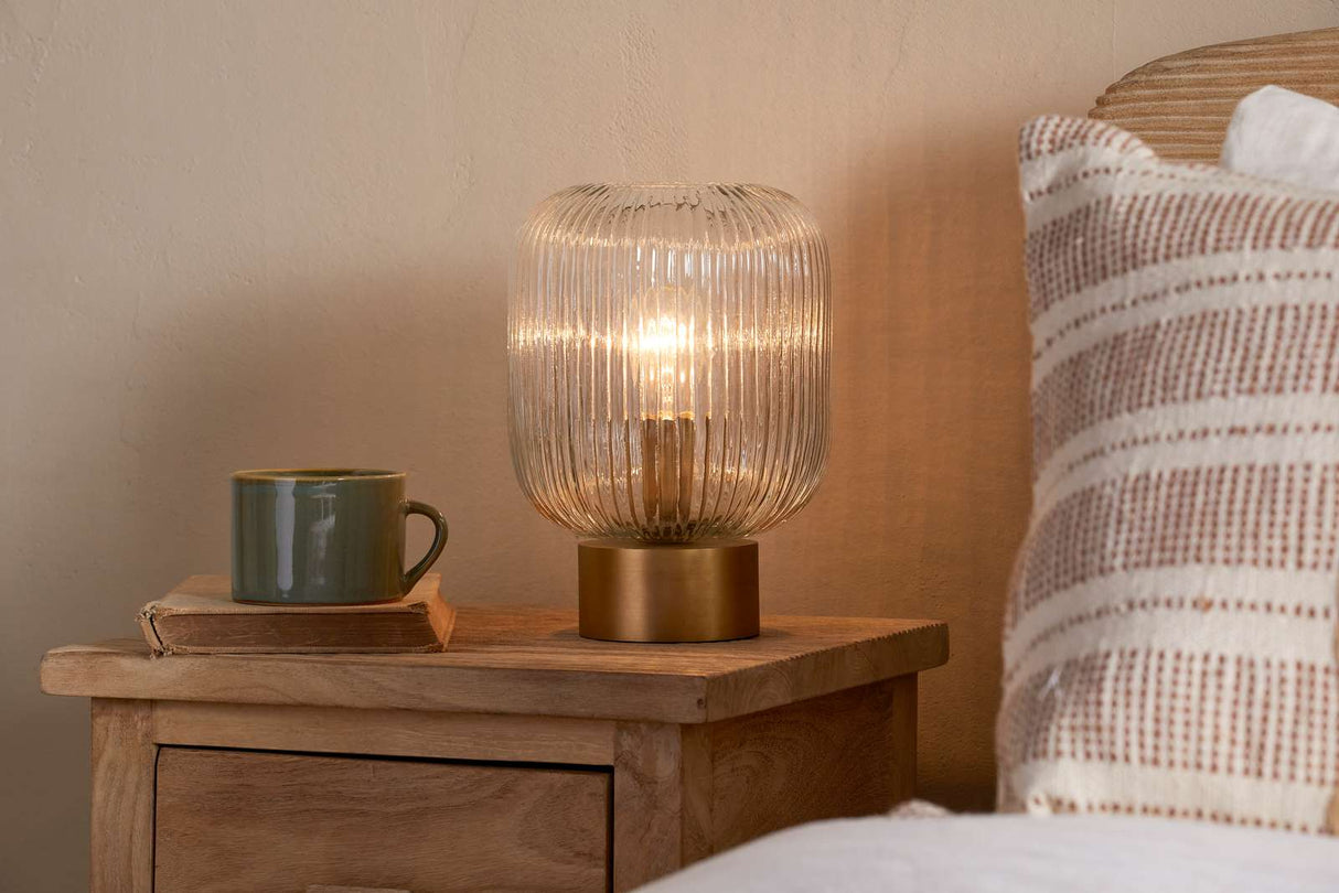 Nkuku Rizal Fluted Glass Bedside Table Lamp Antique Brass & Clear