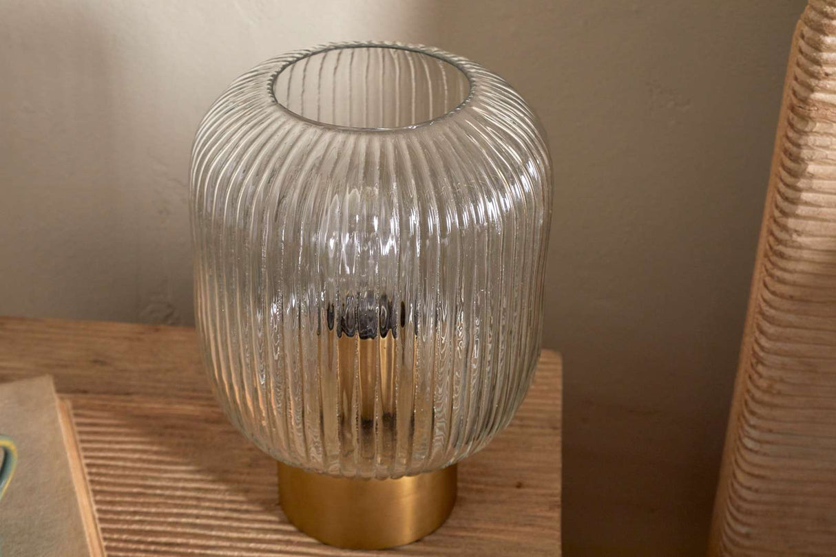 Nkuku Rizal Fluted Glass Bedside Table Lamp Antique Brass & Clear