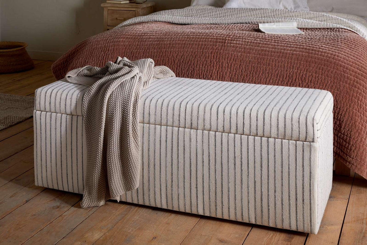 Nkuku Sanja Cotton & Linen Upholstered Storage Bench Grey