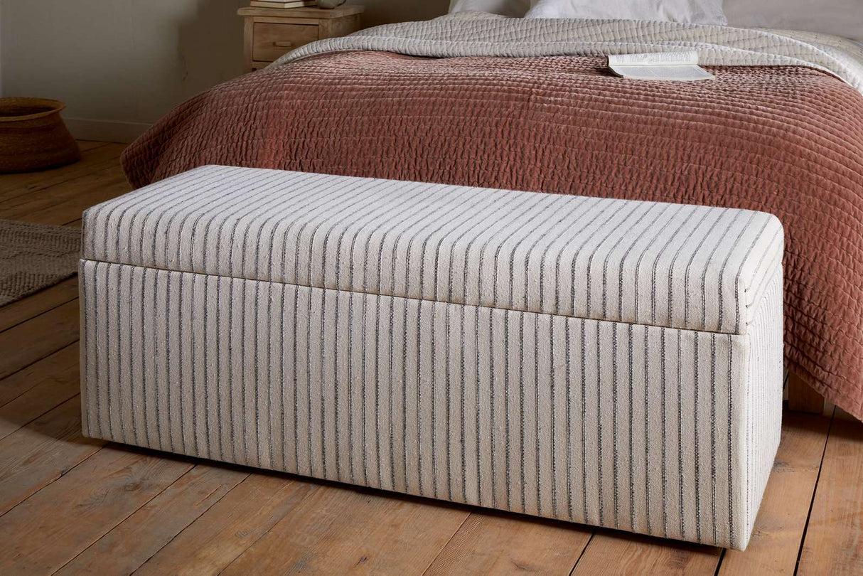 Nkuku Sanja Cotton & Linen Upholstered Storage Bench Grey