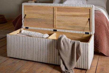 Nkuku Sanja Cotton & Linen Upholstered Storage Bench Grey