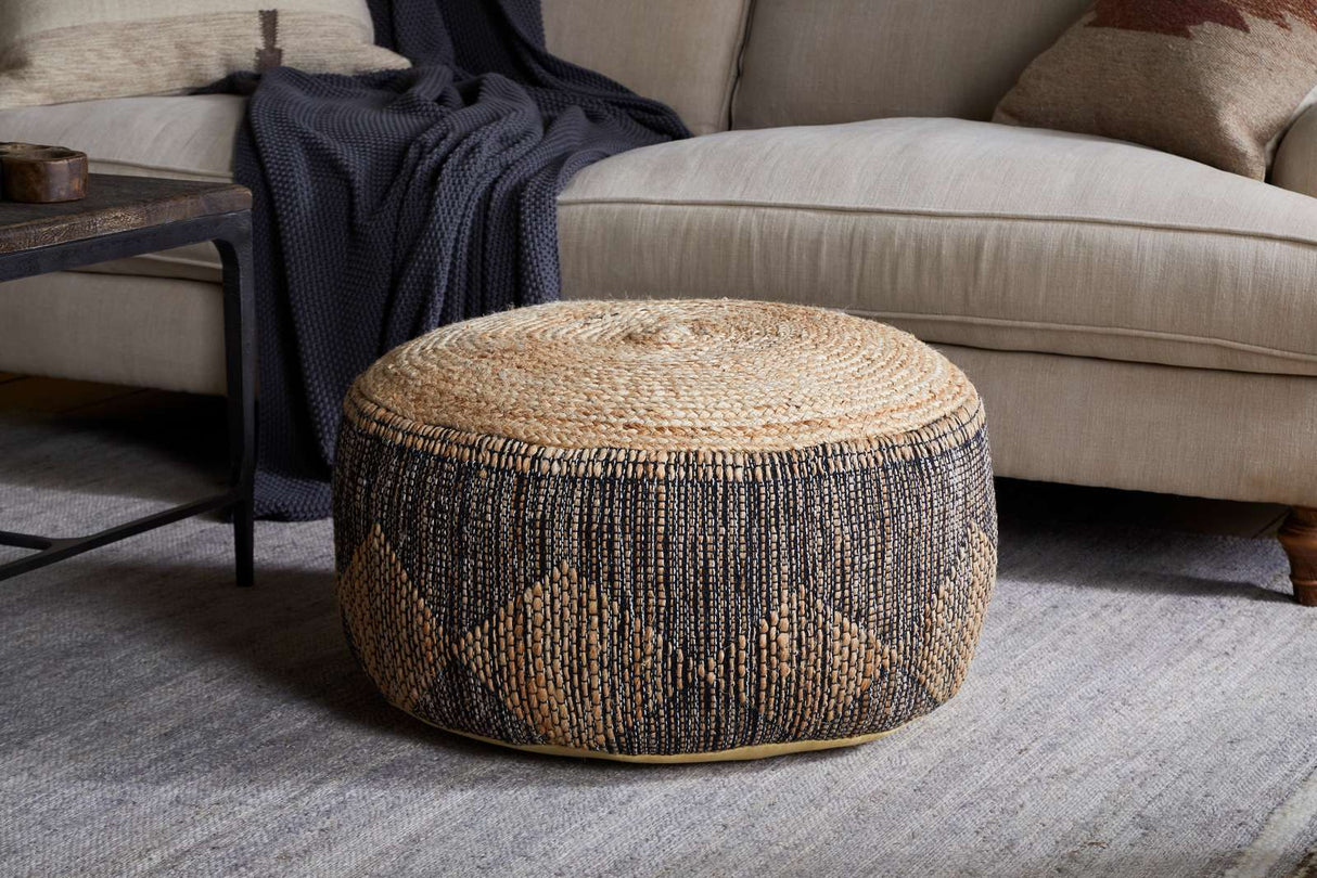 Nkuku Kapil Jute Round Pouf Charcoal