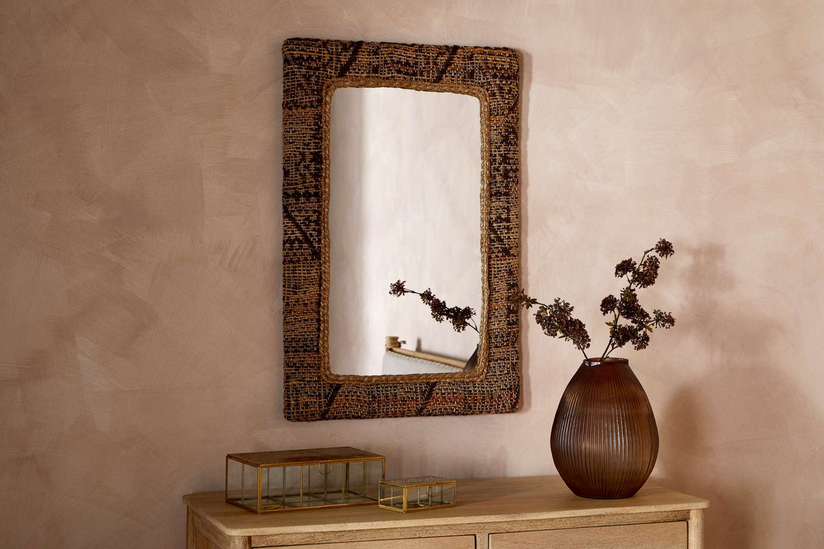 Nkuku Arjun Upholstered Rectangular Wall Mirror Natural