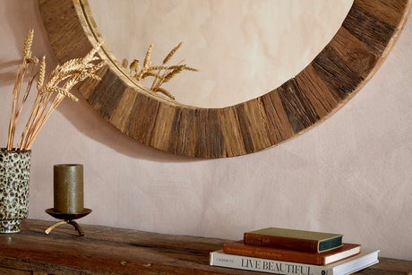 Nkuku Ibo Reclaimed Wood Round Mirror Large