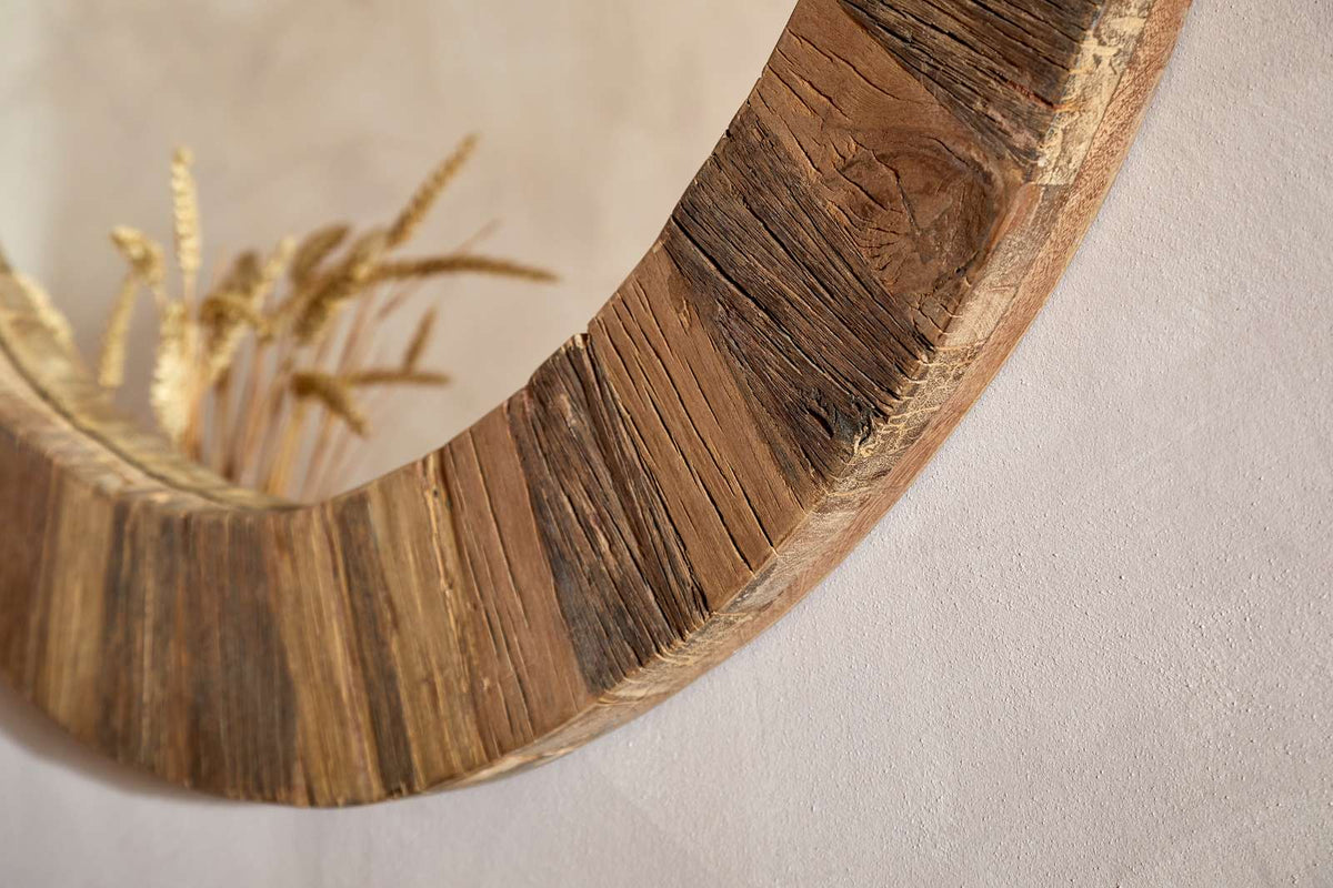 Nkuku Ibo Reclaimed Wood Round Mirror Large