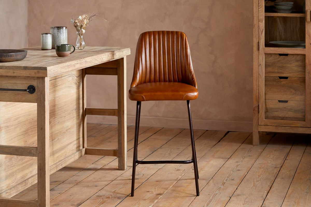 Nkuku Harsha Leather Counter Chair Aged Tan