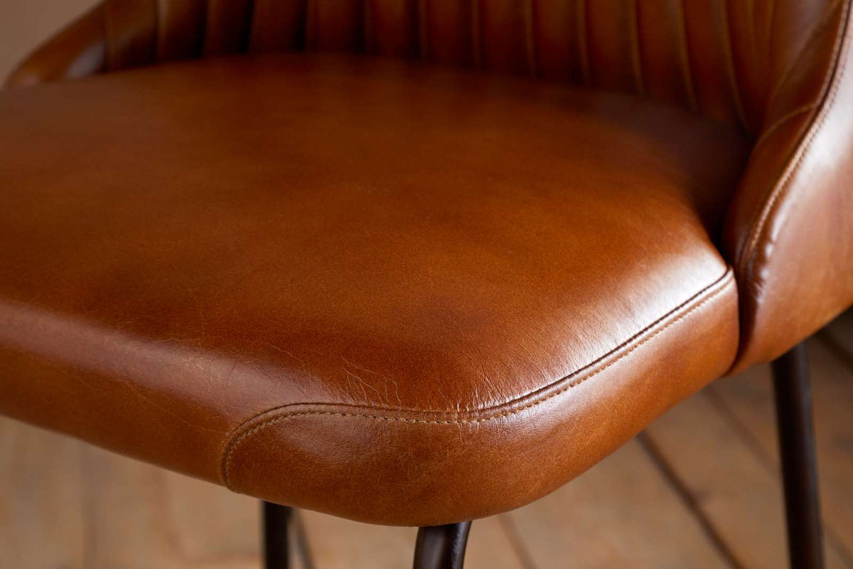 Nkuku Harsha Leather Counter Chair Aged Tan