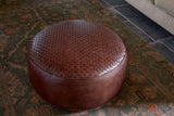 Nkuku Farida Leather Weave Pouf Chocolate Brown