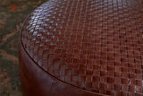 Nkuku Farida Leather Weave Pouf Chocolate Brown