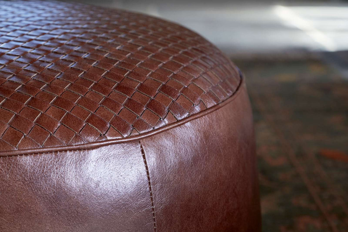 Nkuku Farida Leather Weave Pouf Chocolate Brown