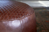 Nkuku Farida Leather Weave Pouf Chocolate Brown