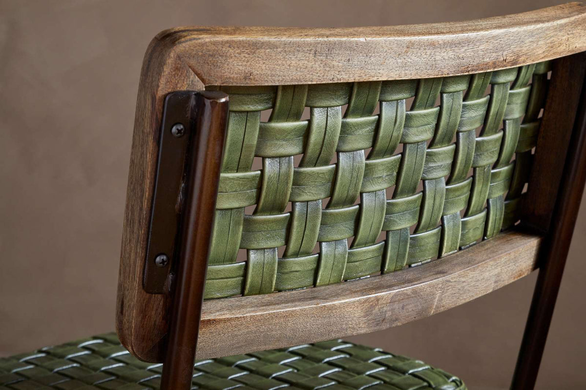 Nkuku Amala Leather Weave & Iron Dining Chair Rich Green