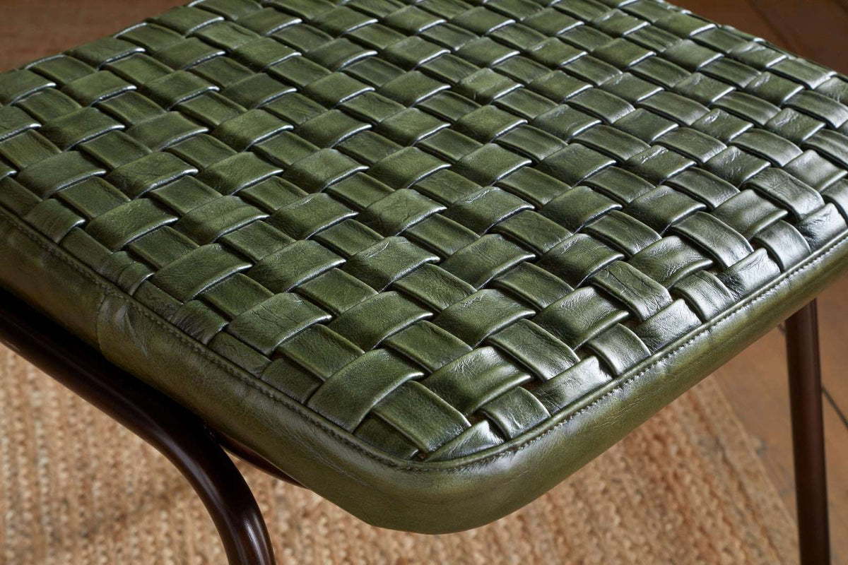 Nkuku Amala Leather Weave & Iron Dining Chair Rich Green