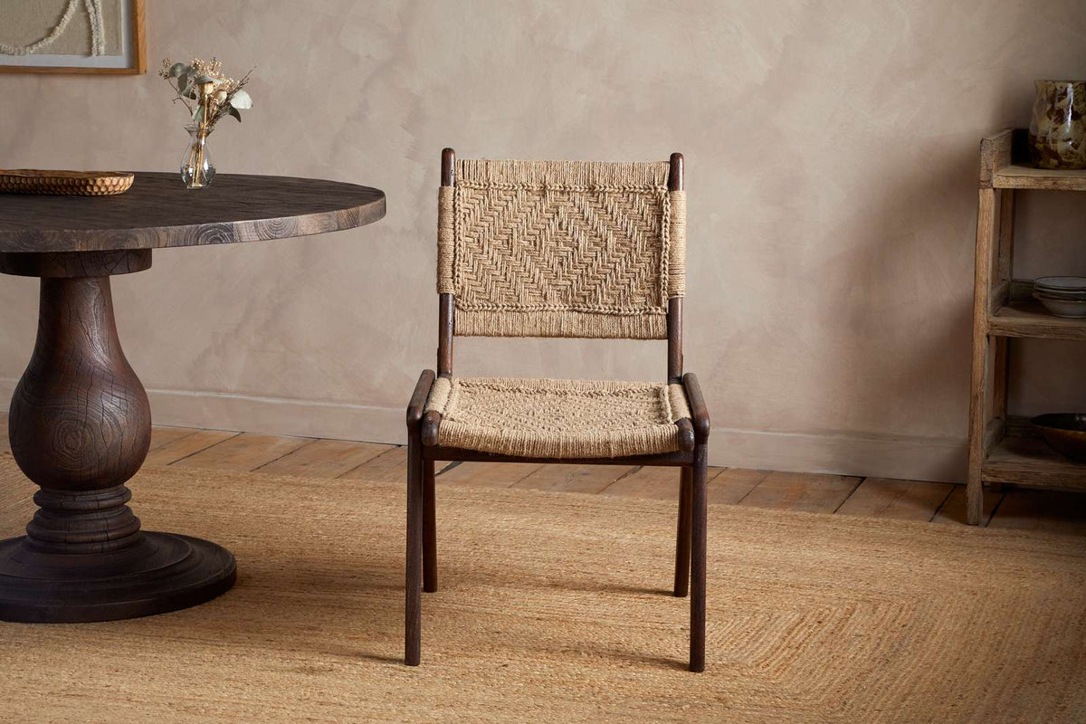 Nkuku Vinay Jute & Wood Woven Dining Chair Chocolate Brown