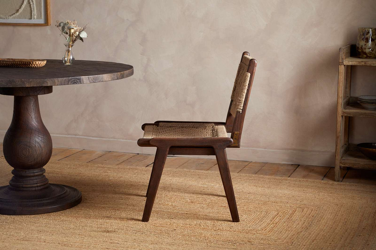 Nkuku Vinay Jute & Wood Woven Dining Chair Chocolate Brown