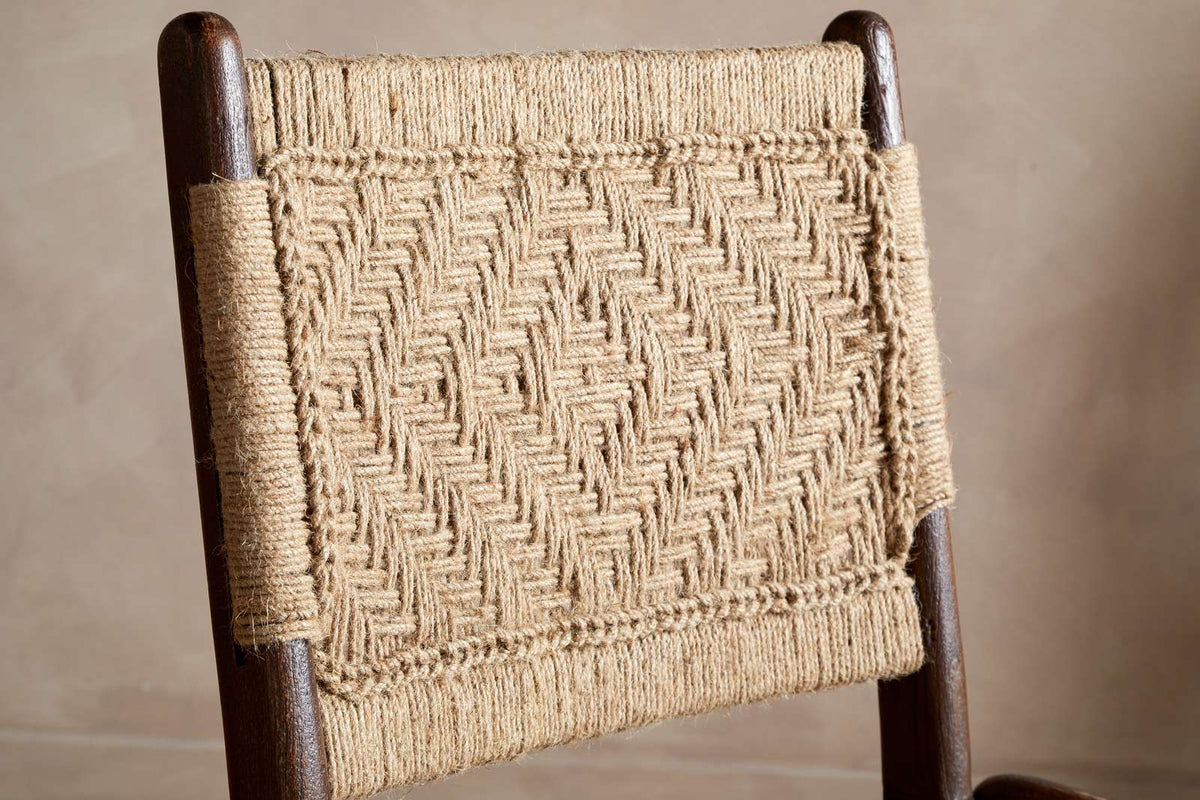 Nkuku Vinay Jute & Wood Woven Dining Chair Chocolate Brown