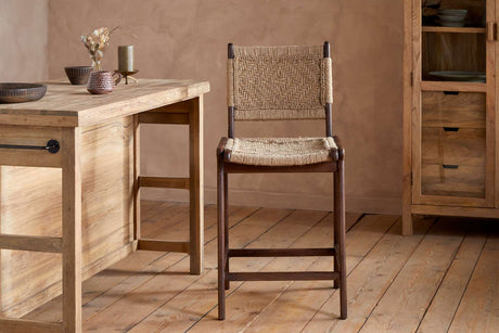 Nkuku Vinay Jute & Wood Woven Counter Chair Chocolate Brown