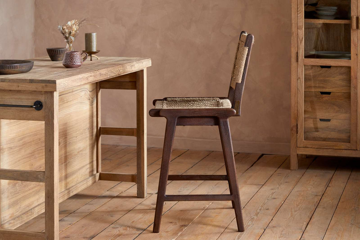 Nkuku Vinay Jute & Wood Woven Counter Chair Chocolate Brown