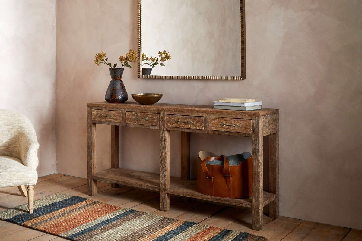 Nkuku Ibo Reclaimed Wood 4 Drawer Console Table Natural
