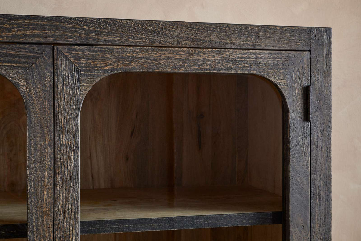Nkuku Valin Mango Wood & Glass Cabinet Charcoal Wide