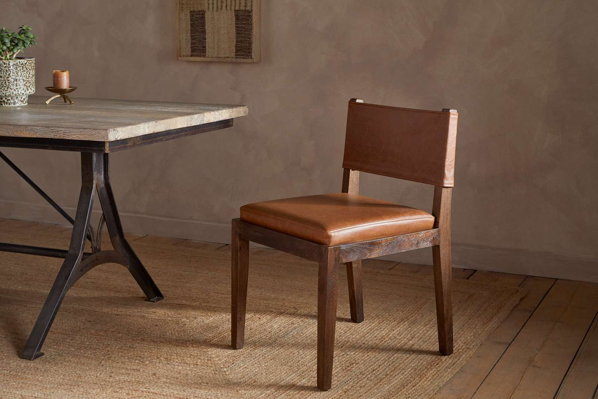 Nkuku Kusa Mango Wood & Leather Dining Chair Aged Tan