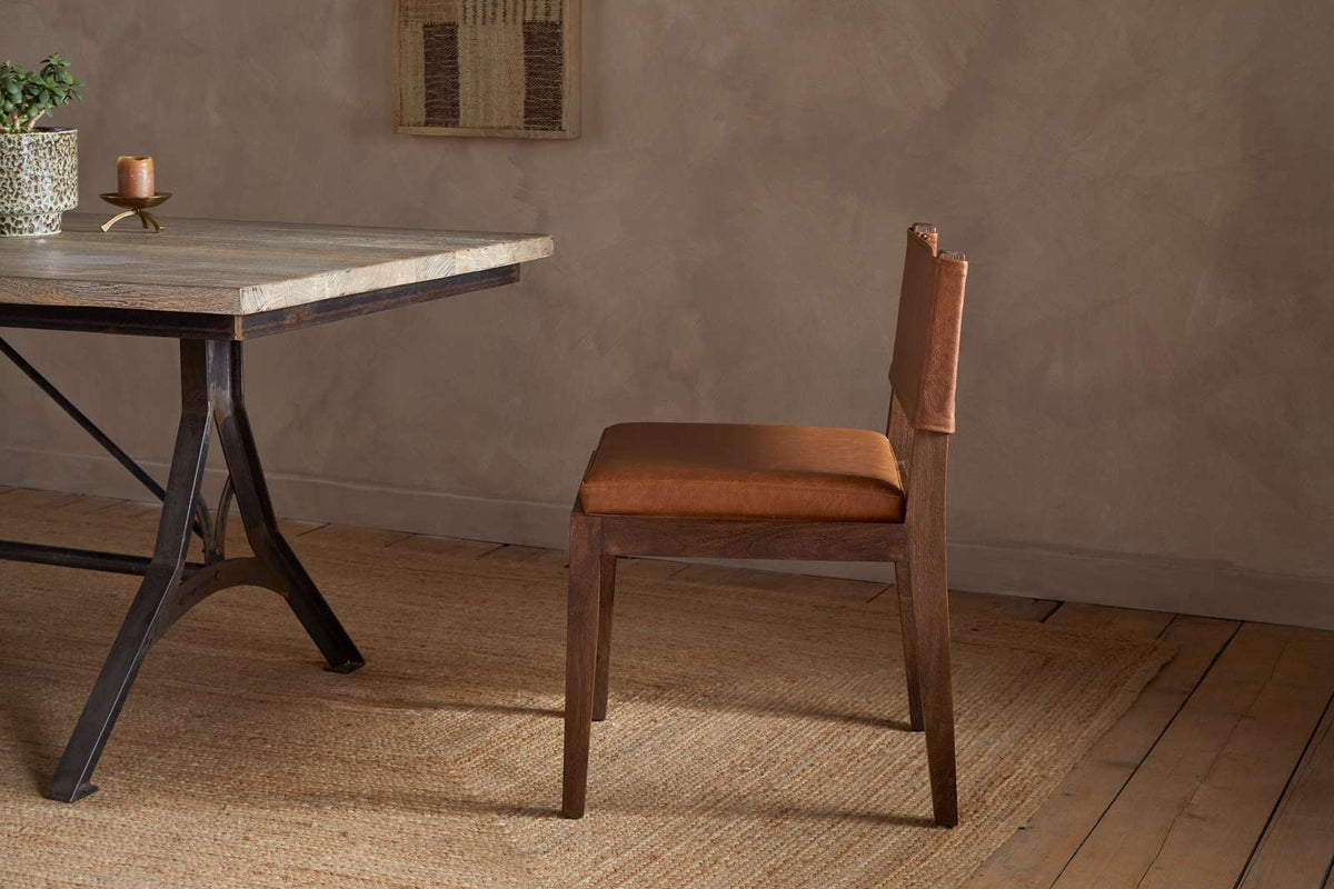 Nkuku Kusa Mango Wood & Leather Dining Chair Aged Tan