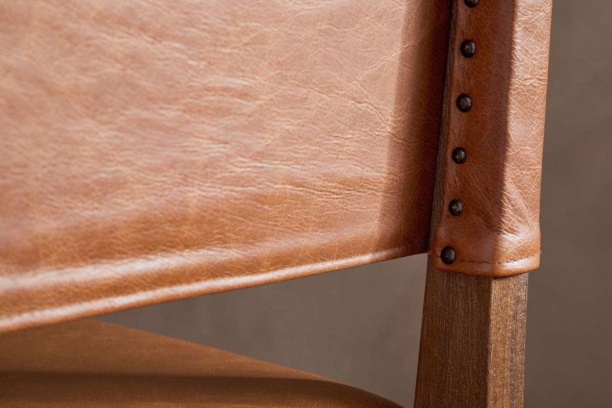 Nkuku Kusa Mango Wood & Leather Dining Chair Aged Tan