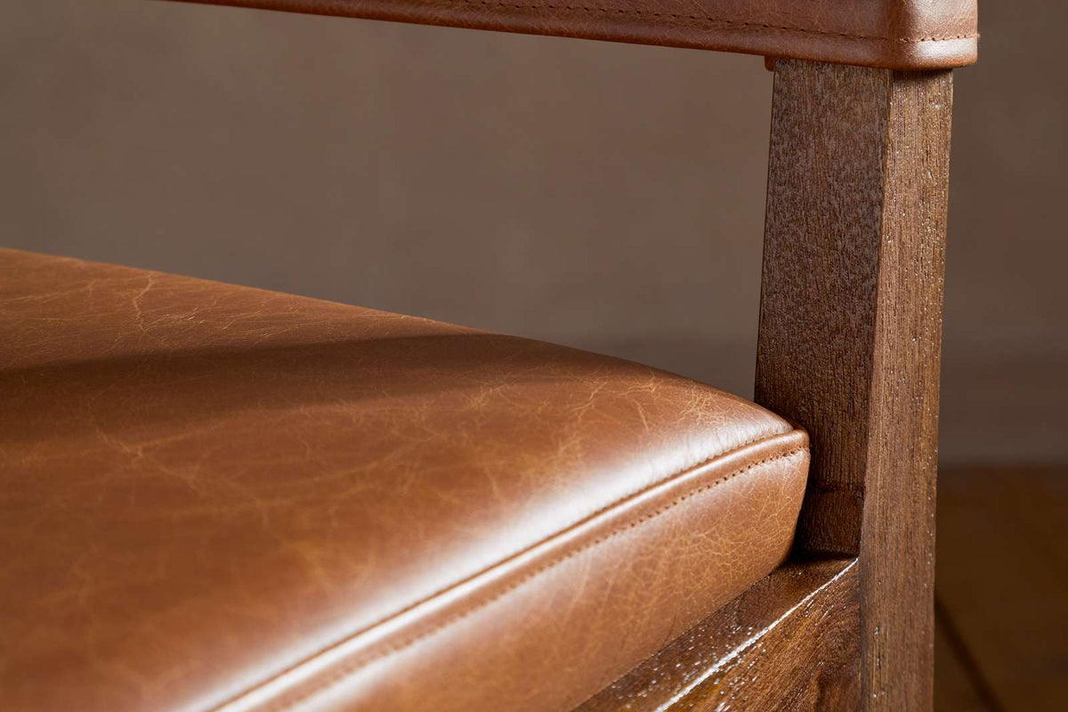 Nkuku Kusa Mango Wood & Leather Dining Chair Aged Tan