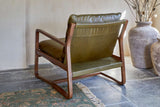 Nkuku Baloo Acacia Wood & Leather Occasional Chair Olive Green