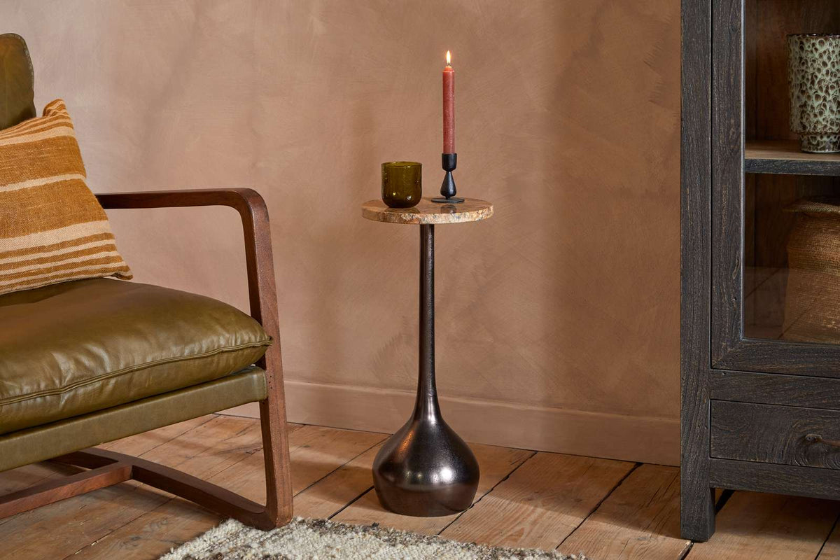 Nkuku Israj Marble & Iron Side Table Aged Black