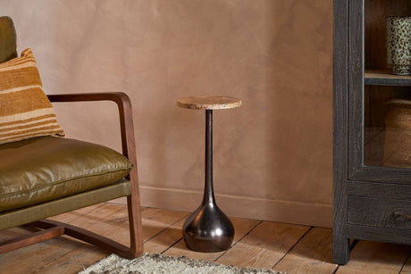 Nkuku Israj Marble & Iron Side Table Aged Black