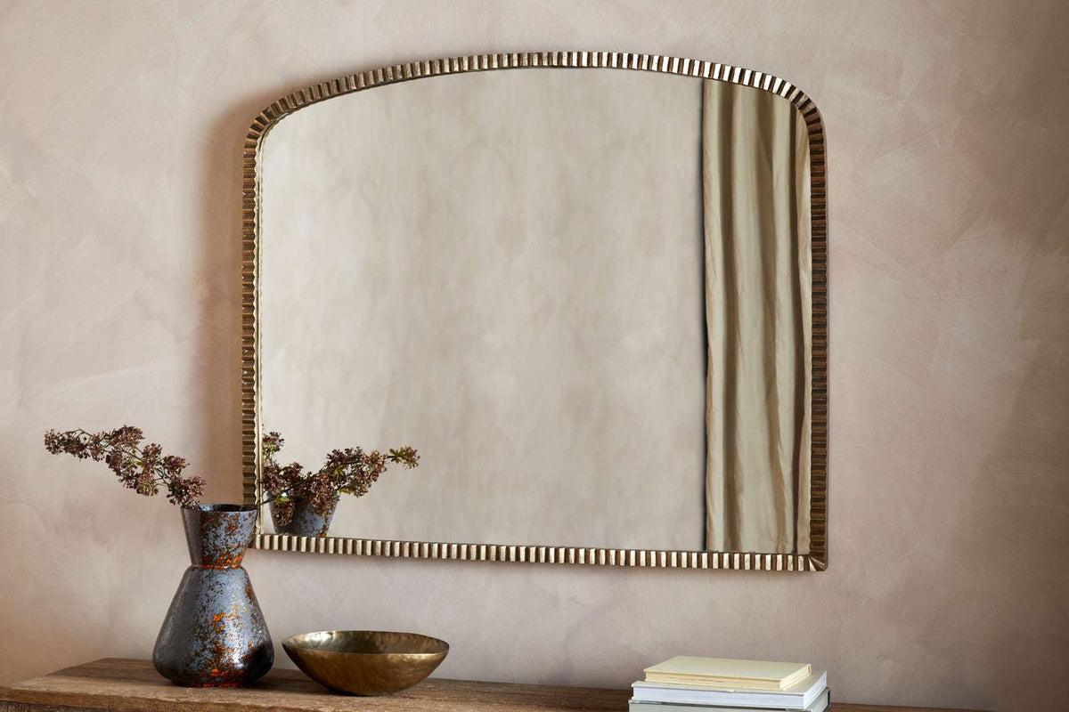 Nkuku Juhli Arched Mirror Aged Antique Brass Large