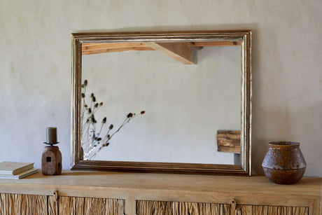 Nkuku Yamuna Rectangular Mirror Aged Antique Brass Large