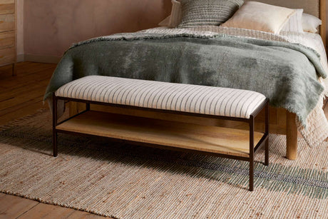 Nkuku Sanja Cotton Upholstered Bench Charcoal & Natural